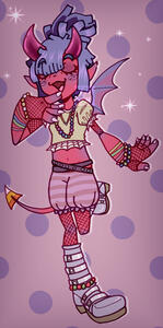 I wasn't too sure what to do for this prompt, so I decided to make a raver demon, named Candie. (She loves dancing and Kandi jewelery!)